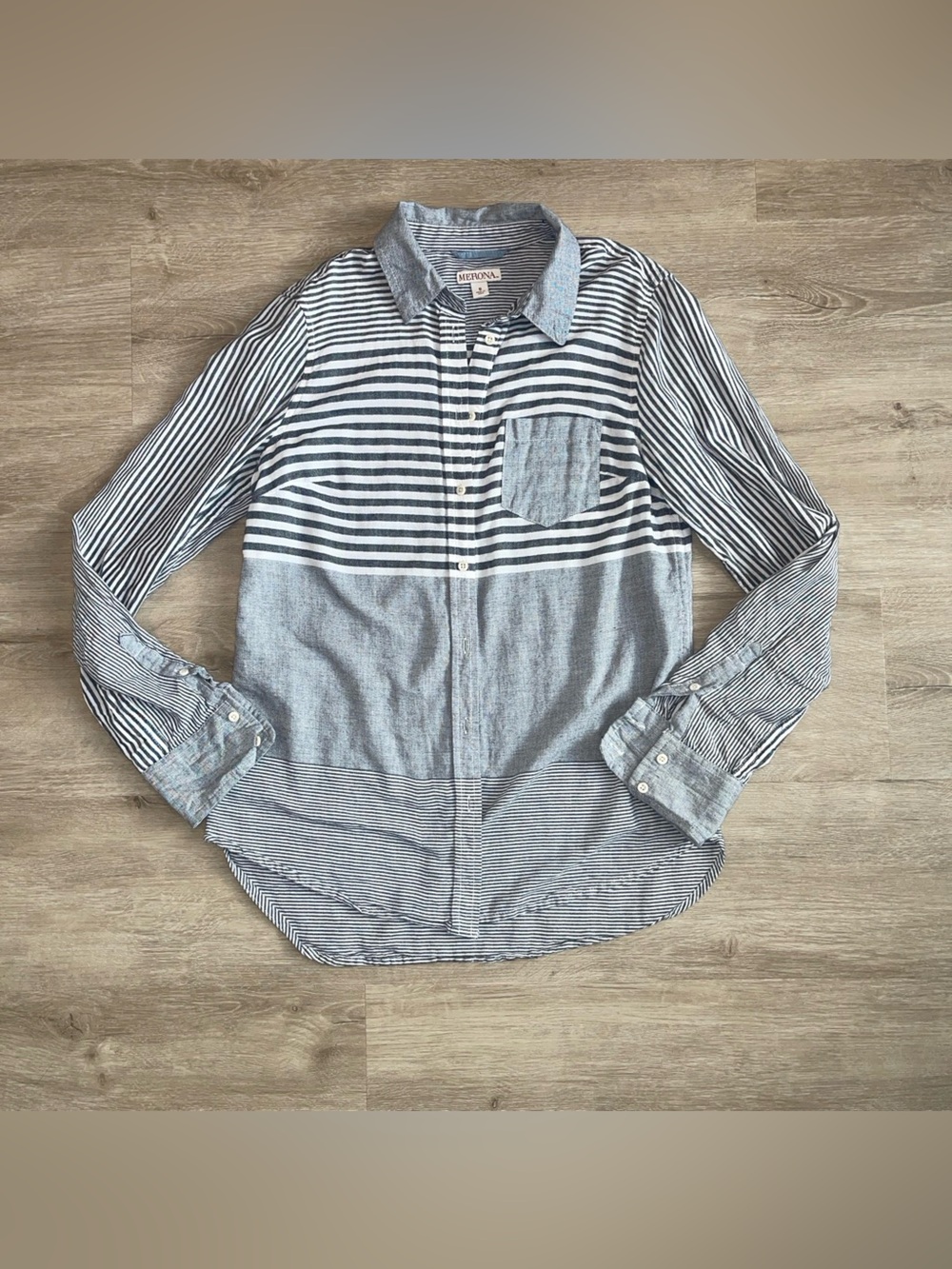 Striped Black & grey womens button down Cotton Shirt size small